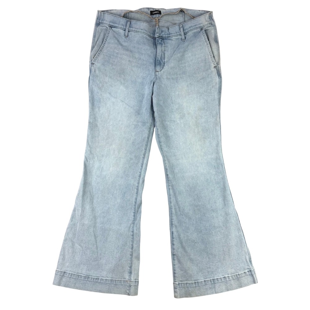 Express 70s Flare Jeans Women 14S Light Blue Mid Rise Denim Retro Boho